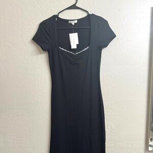 No Comment Ribbed Black Midi Dress | Lace Trim | Juniors S | NWT